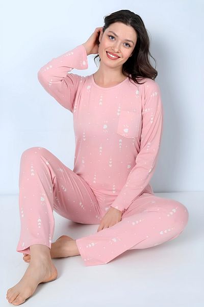 MEBA Milan Long Sleeve Powder Heart Combed Cotton Pajama Set -16