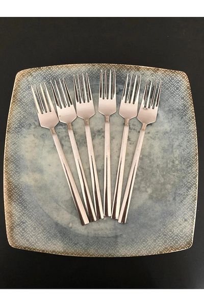 Yüsra Home 12-Piece Dinner Fork Luxury Flat Bar Model (stainless steel)