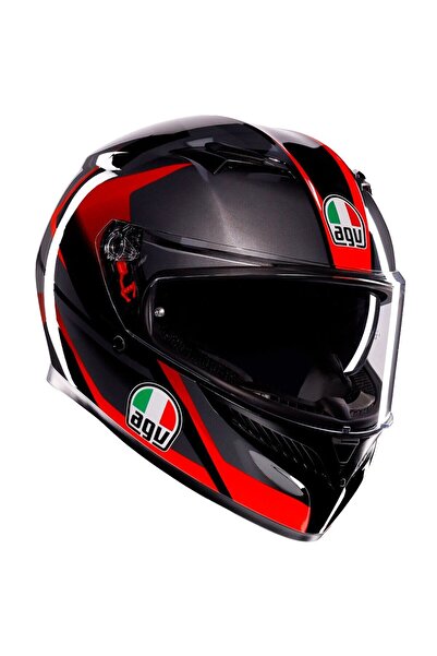 AGV K3 MPLK Striga Kapalı Kask (Siyah-Gri-Kırmızı)