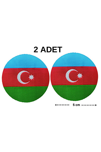 Megas Etiket Ütü ile Yapışan Azerbaycan Bayrak -Yuvarlak- Dokuma Arma/Yama