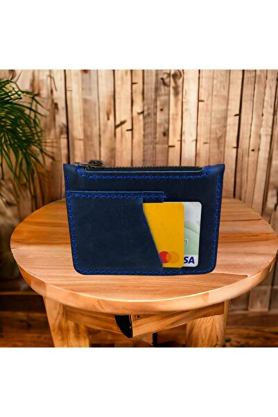 DeriDünyası حامل بطاقة محفظة بسحاب من الجلد الطبيعي