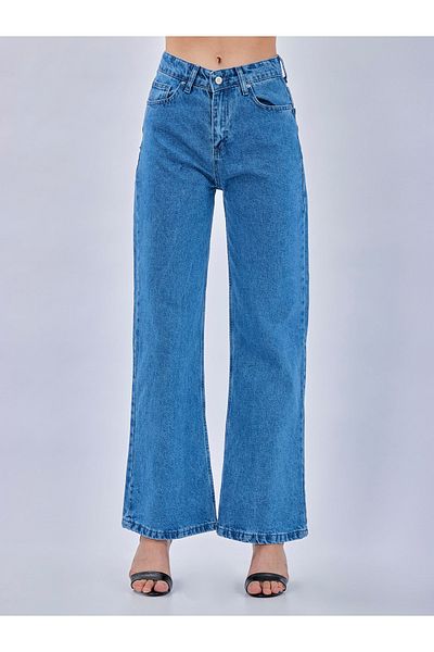 HACKER DENIM بنطلون جينز نسائي فضفاض باللون الأزرق الداكن