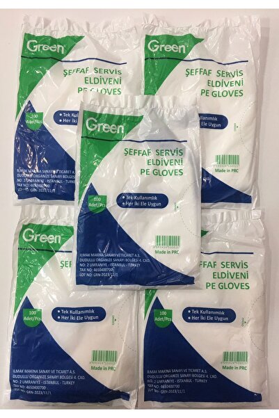 Green Şeffaf Tek Kullanımlık Eldiven 5 Paket (500 ADET)