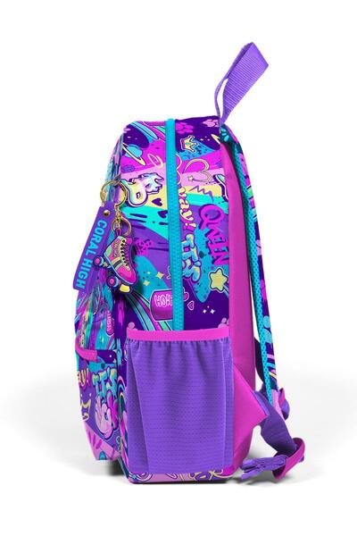 Coral High Graffiti Patterned Tiny Nest Backpack - Two Compartments 23560
