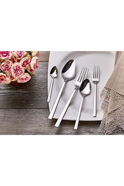 Yüsra Home 60 pcs spoon fork set luxury straight bar model (stainless steel)