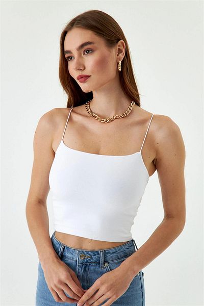 My Blog Women's White Thin Strap Crop