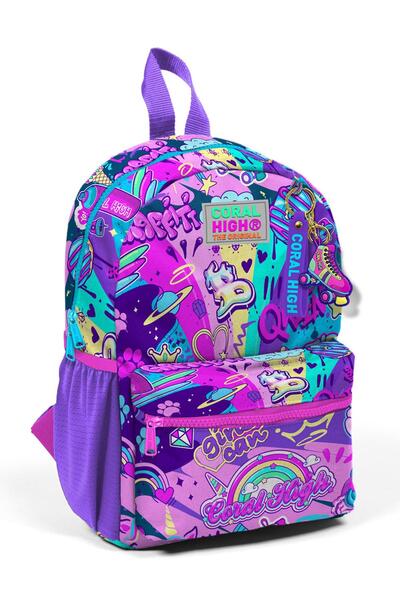 Coral High Graffiti Patterned Tiny Nest Backpack - Two Compartments 23560