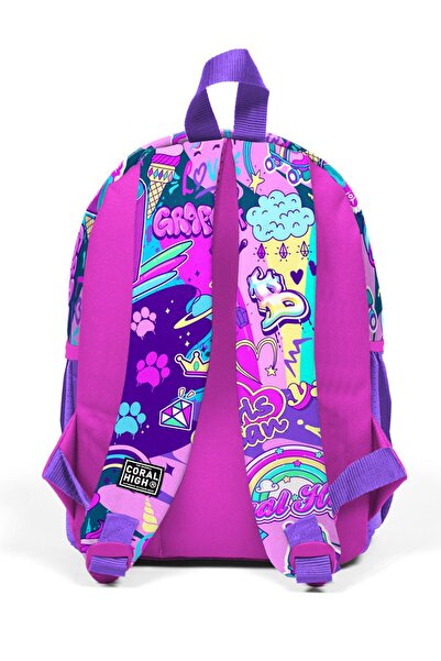 Coral High Graffiti Patterned Tiny Nest Backpack - Two Compartments 23560