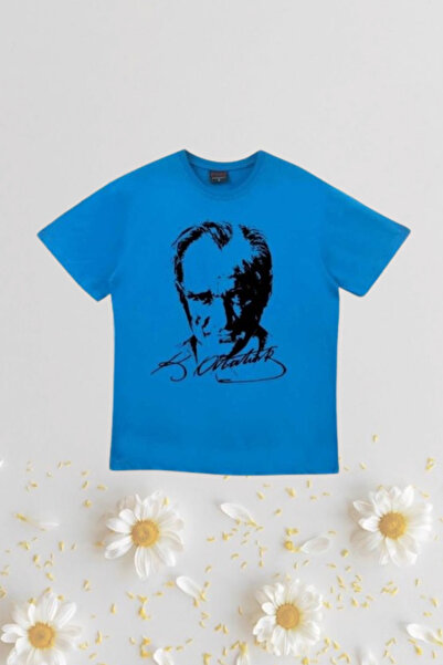 Nacar Kız Erkek Çocuk 23 Nisan Atatürk Baskılı Kısa Kol Tshirt Yetişkin Unise...