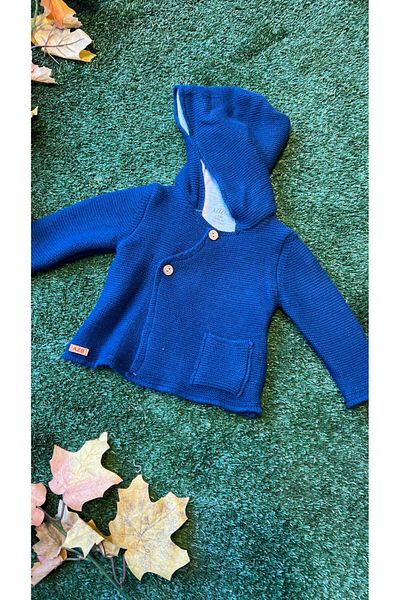 Aziz Bebe Knitwear Hooded Buttoned Cardigan Combed Cotton Inside