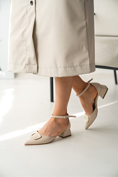 DİVOLYA Rachel Beige Buckle Pointed Toe Heeled Shoes
