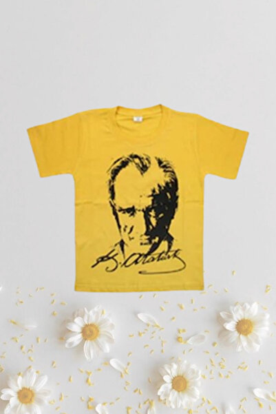Nacar Kız Erkek Çocuk 23 Nisan Atatürk Baskılı Kısa Kol Tshirt Yetişkin Unise...