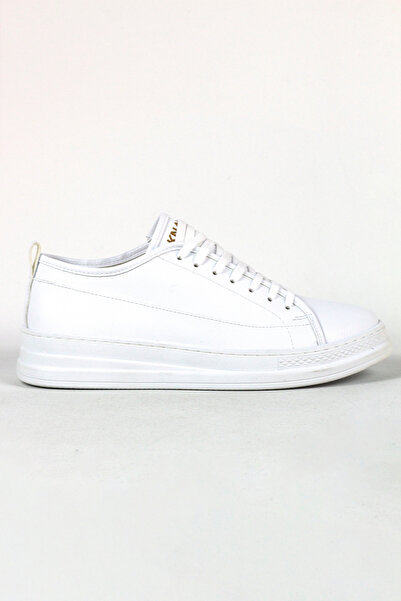 Mida Shoes White Leather Lace-Up Men's Sneakers