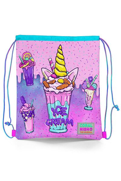 Coral High 12644 Model - Pink Purple Ice Cream Patterned Backpack with Strings