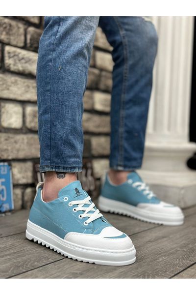 BOA BA0328 BOA Thick High Sole Smile Patterned Turquoise Sports Men's Shoes
