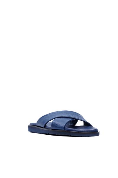 Tamer Tanca Men's Genuine Leather Blue Slippers