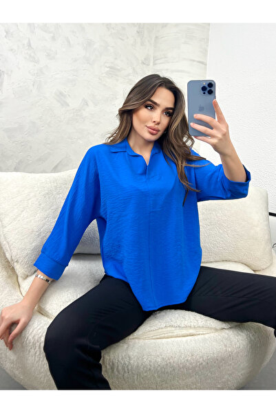 modavingo Γυναικεία μπλούζα Sax Blue Aerobin από ύφασμα με λαιμόκοψη με τρία ...