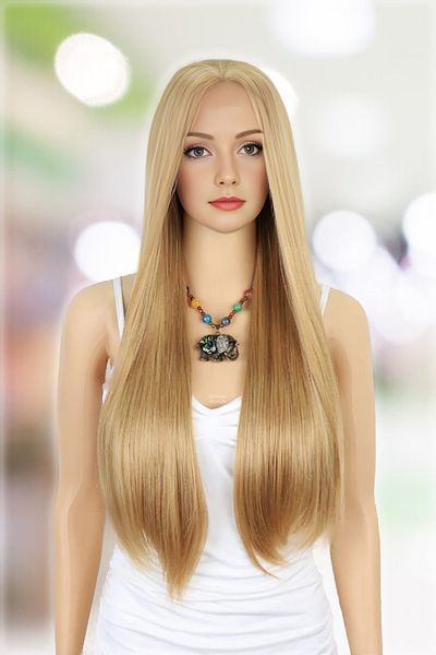 KONAK PERUK Straight Fiber Synthetic Tulle Wig with Caramel and Platinum Highlights
