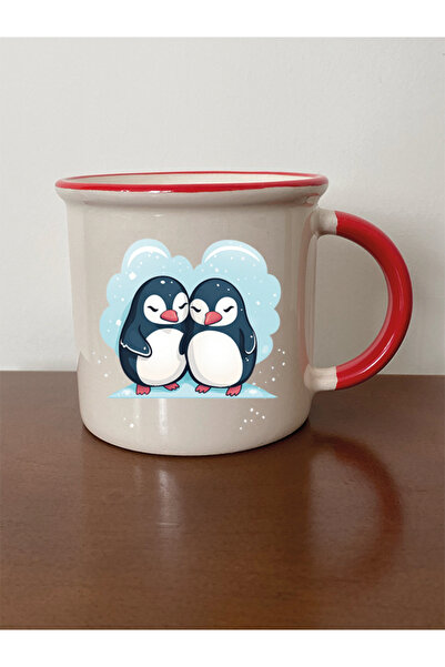 lili hediyelik Cute Penguin Themed Red Mouth Mug - Ceramic Tea, Coffee Gift Cup