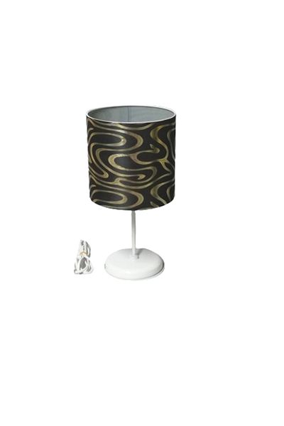 TEKAY AYDINLATMA Gold zebra lampshade white metal leg bedroom lampshade