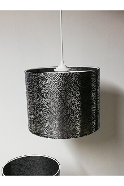 TEKAY AYDINLATMA Siyah avize abajur seti,beyaz metal ayaklı