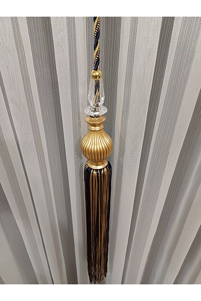 venedik home Μπλε Navy και Χρυσό Χρώμα - Κρεμαστό φωτιστικό με λεπτομέρεια Kuka, Στολίδι κουρτίνας με φούντες, Κορνίζα Takmatik