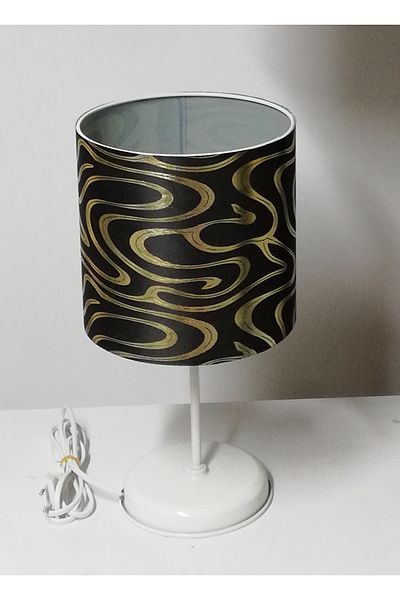 TEKAY AYDINLATMA Gold zebra lampshade white metal leg bedroom lampshade