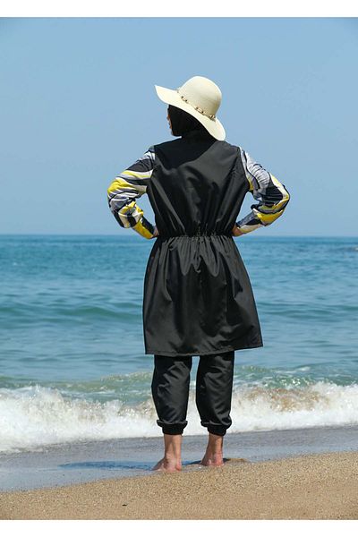 Elif Okur Full Covered Micro Hijab Swimsuit Black 7530