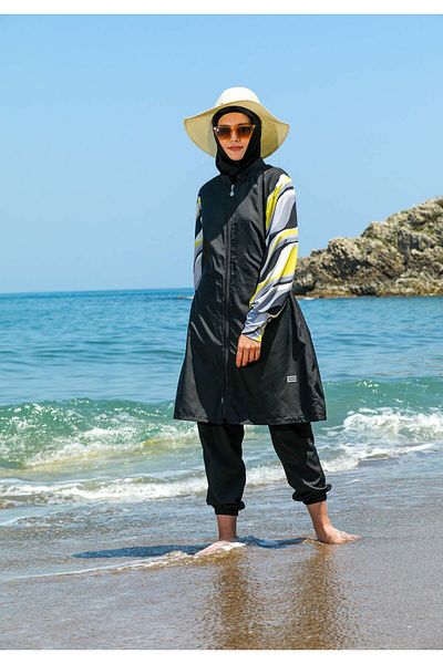 Elif Okur Full Covered Micro Hijab Swimsuit Black 7530
