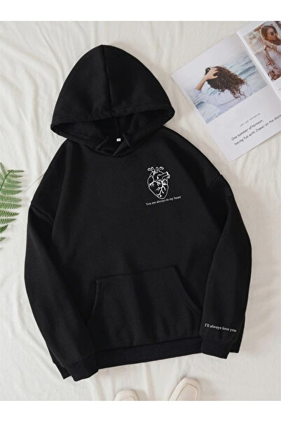 donamod Pachet de 2 hanorac negru unisex cu glugă, cu mânecă inimă, cu glugă