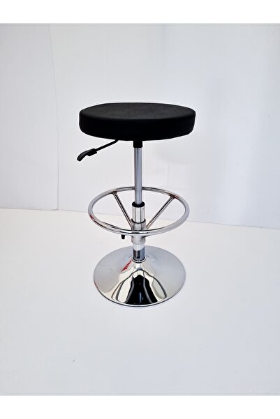 Bintaş Mobilya Metal Krom Ayak Dayama Çemberli Flaş Taban Ayaklı Siyah Deri Y...