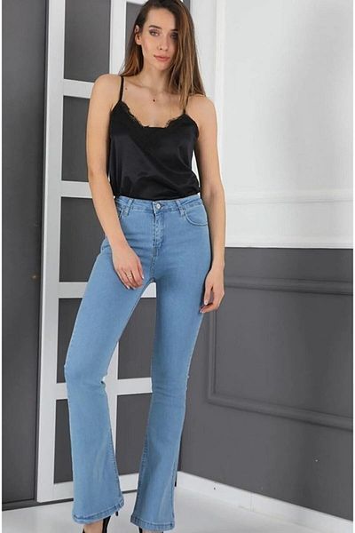 Lixera Pantaloni spanioli din lycra albastru deschis cu talie înaltă