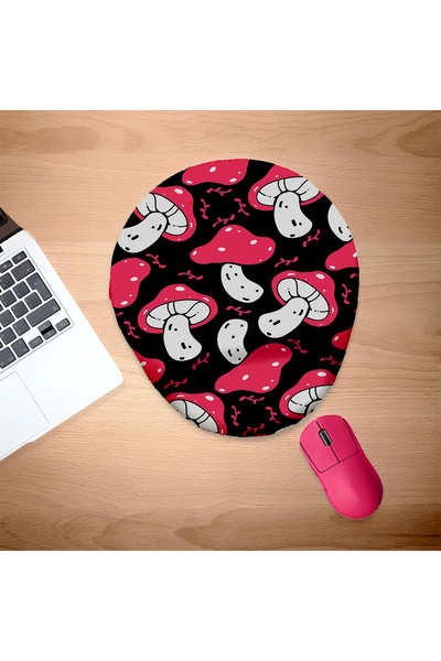 UcuruStore Pad pentru mouse oval Pink Mushrooms cu suport pentru încheietura ...