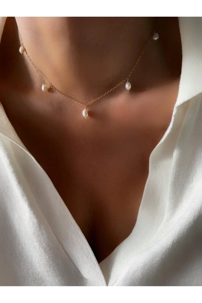 Hazeran accessories Gerçek İncili Çelik Kolye