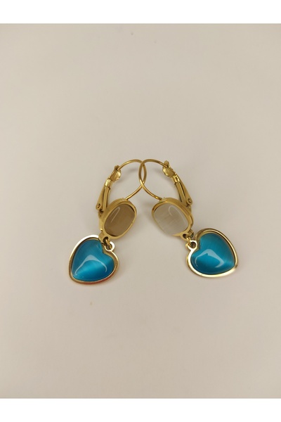 Romea Heart Shaped Blue Jewelled Anti-Tarnish Steel Earrings Gold Color