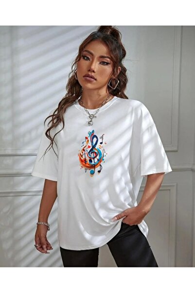 khufu Λευκό Μουσικό εμπριμέ μπλουζάκι Trend Oversize