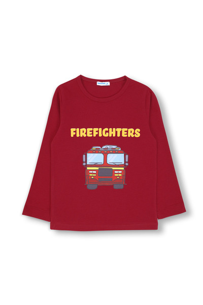 Mavipink Tricou Roșu Claret pentru Băieți - Imprimat Departamentul de Pompier...
