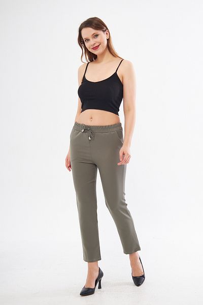 brako tekstil Women's Elastic Waist Lace Detailed Double Leg Fabric Trousers