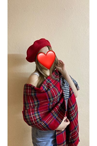 sema aksesuar Teachers' Day Gift Double-Sided Scottish Pattern Scarf and Painter Beret Set of 2 - Plaid Shawl
