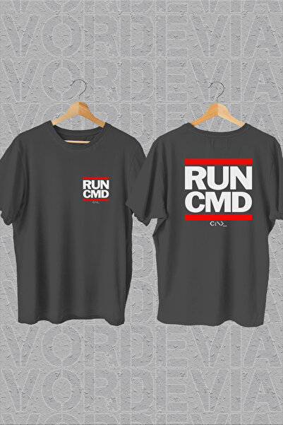 Vordevia Tricou negru supradimensionat cu imprimeu pe piept și pe spate Run C...