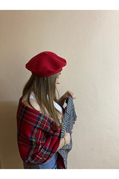 sema aksesuar Teachers' Day Gift Double-Sided Scottish Pattern Scarf and Painter Beret Set of 2 - Plaid Shawl