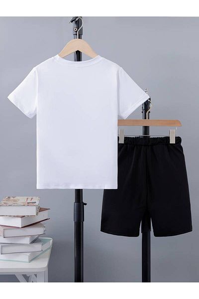 AMMA Children's White Ha Ha Printed Bottom Top T-Shirt Shorts Set