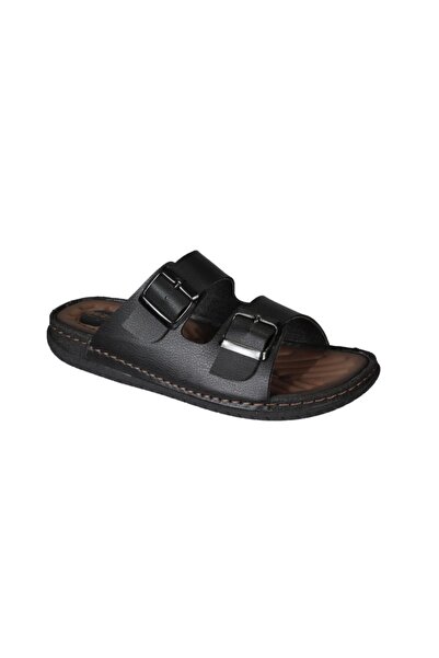 GEZER Men's Black Double Buckle Soft Comfortable Sole Slippers