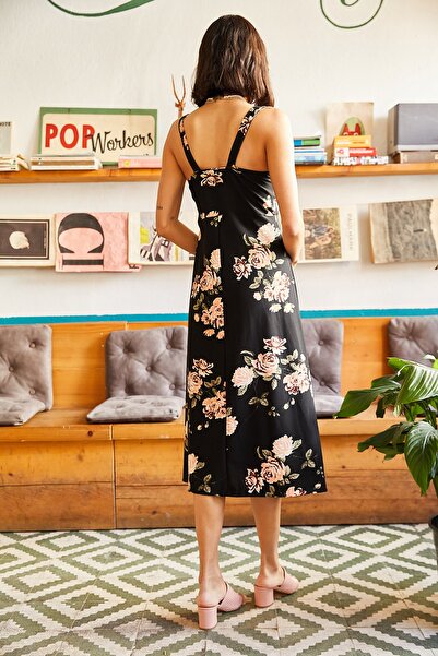 Olalook Dámské černo-pudrové šaty se zipem se vzorem ELB-19000615