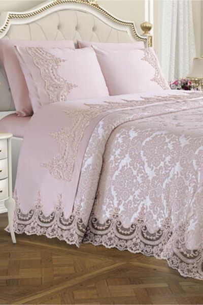hanımeli Etz Home Powder Double French Laced Dowry Pique Set Arus