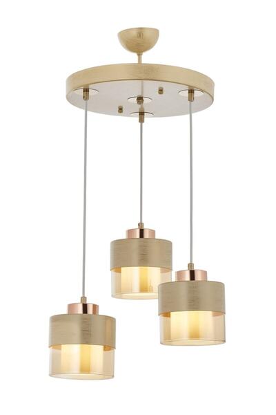 Genel Markalar Eslem 3'lü Yuvarlak Krem Patina Bal Camlı Avize