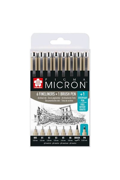 Sakura Pigma Micron Technical Pen Black Set of 7+1