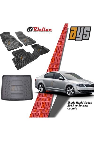 Rizline Skoda Rapıd Sedan 2013 Sonrası 3d Havuzlu Paspas + Bagaj Havuzu