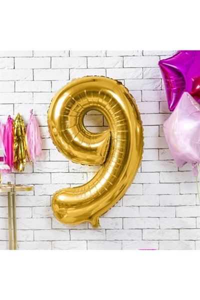 Deniz Party Store 40" Inch 100 cm (9) Nine Number Foil Balloon Gold Gold
