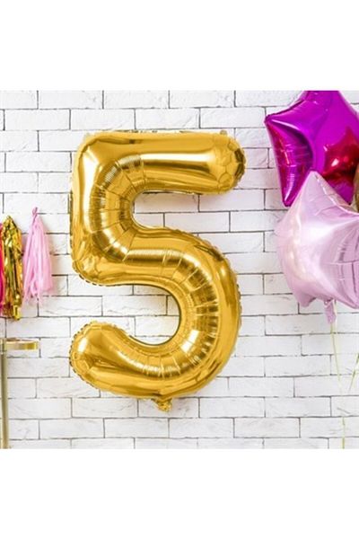Deniz Party Store 40" Inch 100 cm (5) Five Number Foil Balloon Gold Gold